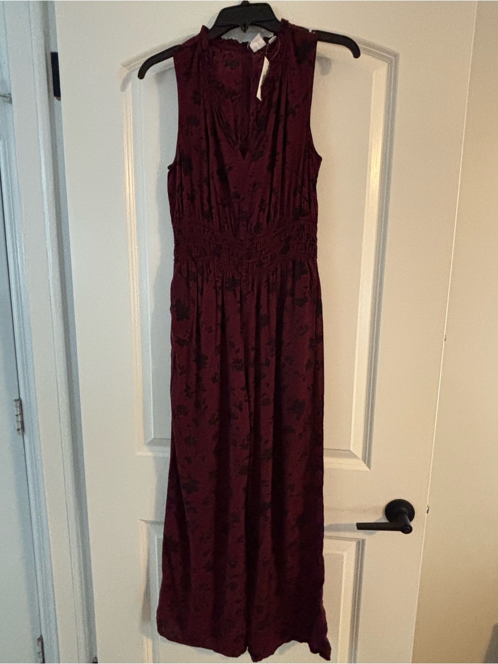 GAP Burgundy Sleeveless Jumpsuit with Smocked Waist